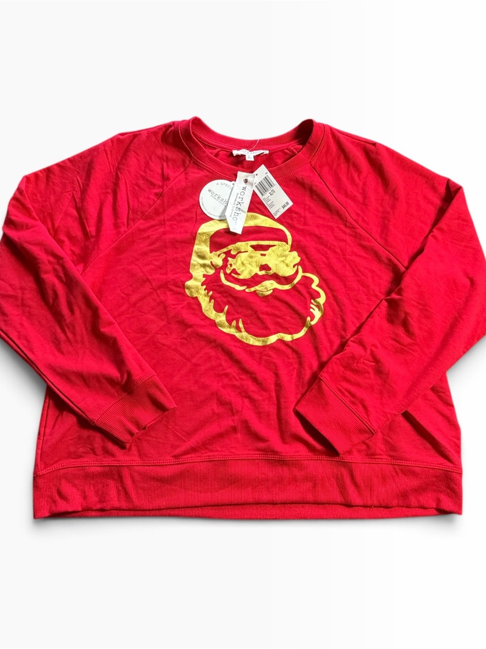 WORKSHOP red holiday festive gold foil Santa sweatshirt size XL NWT